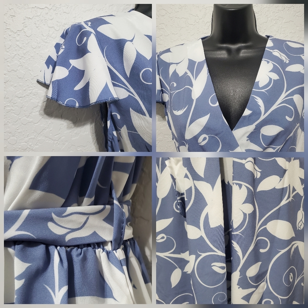 2/$30 Estee BrownWomen’s Blue Floral Belted Front Wrap Maxi Dress Small/Medium - Picture 11 of 13